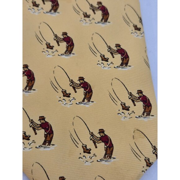 Ralph Lauren Tie Fishing RLL Yellow Silk Fisherman Made In USA - Picture 5 of 7